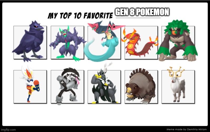 gen 8 pokemon | GEN 8 POKEMON | image tagged in my top 10 | made w/ Imgflip meme maker