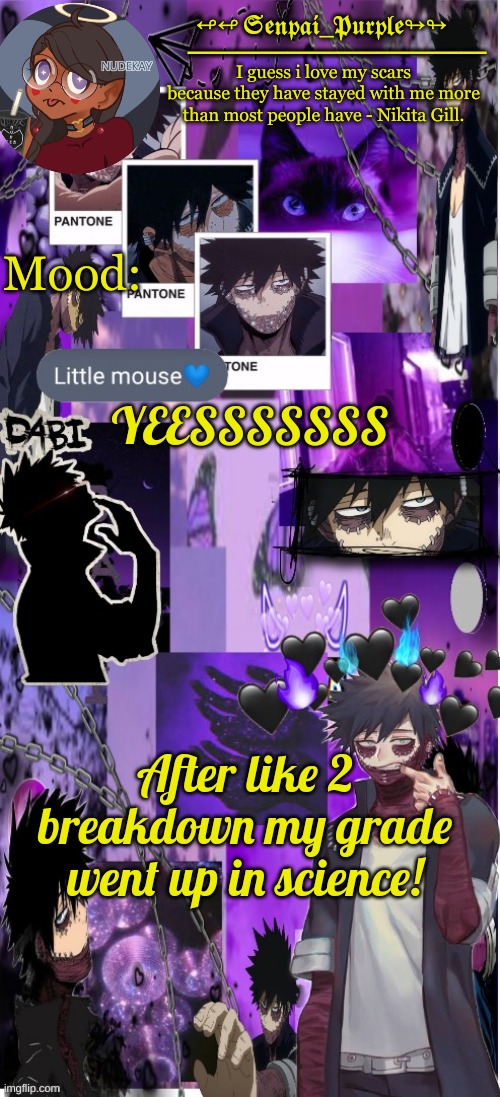 *happiness* | YEESSSSSSS; After like 2 breakdown my grade went up in science! | image tagged in dabi temp d | made w/ Imgflip meme maker