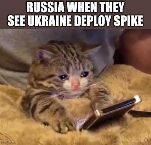 Sad cat watching video | RUSSIA WHEN THEY SEE UKRAINE DEPLOY SPIKE | image tagged in sad cat watching video | made w/ Imgflip meme maker