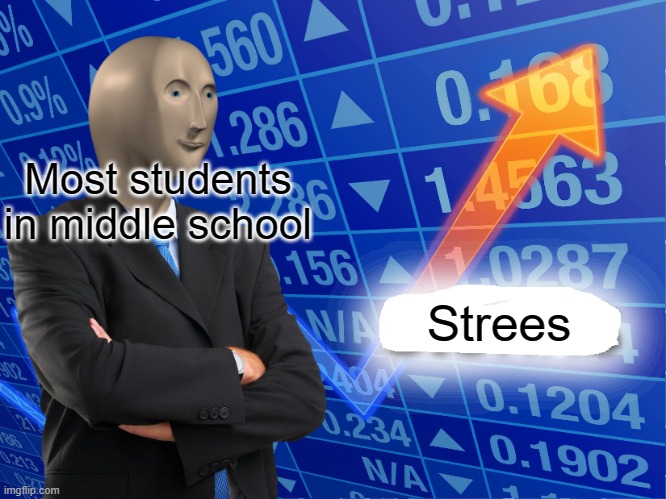 Empty Stonks | Most students in middle school; Strees | image tagged in empty stonks | made w/ Imgflip meme maker