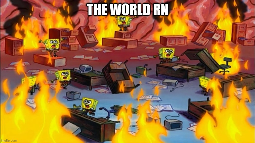 Spongebobs panicking | THE WORLD RN | image tagged in spongebobs panicking | made w/ Imgflip meme maker