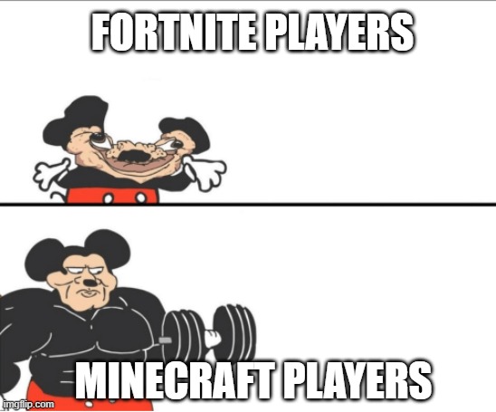 WEAK VS STRONG MIKI | FORTNITE PLAYERS; MINECRAFT PLAYERS | image tagged in weak vs strong miki | made w/ Imgflip meme maker