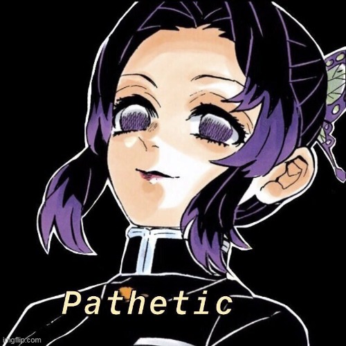 p a t h e t i c ( link: https://imgflip.com/memetemplate/373259361/pathetic ) | image tagged in pathetic,anime,demon slayer | made w/ Imgflip meme maker
