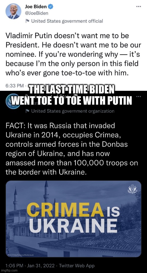 THE LAST TIME BIDEN WENT TOE TO TOE WITH PUTIN | image tagged in biden tries to flex on putin | made w/ Imgflip meme maker