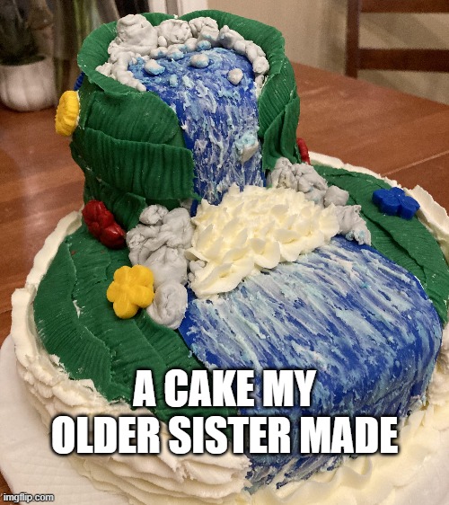 its beutifull | A CAKE MY OLDER SISTER MADE | image tagged in cake,nice | made w/ Imgflip meme maker