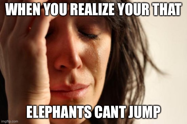 First World Problems | WHEN YOU REALIZE YOUR THAT; ELEPHANTS CANT JUMP | image tagged in memes,first world problems | made w/ Imgflip meme maker