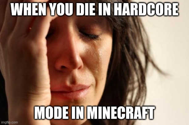 First World Problems | WHEN YOU DIE IN HARDCORE; MODE IN MINECRAFT | image tagged in memes,first world problems | made w/ Imgflip meme maker