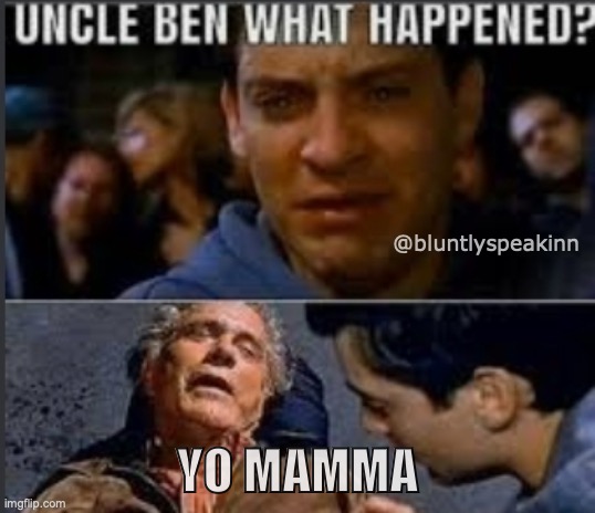 so THATS what he said... | @bluntlyspeakinn; YO MAMMA | image tagged in uncle ben what happened | made w/ Imgflip meme maker