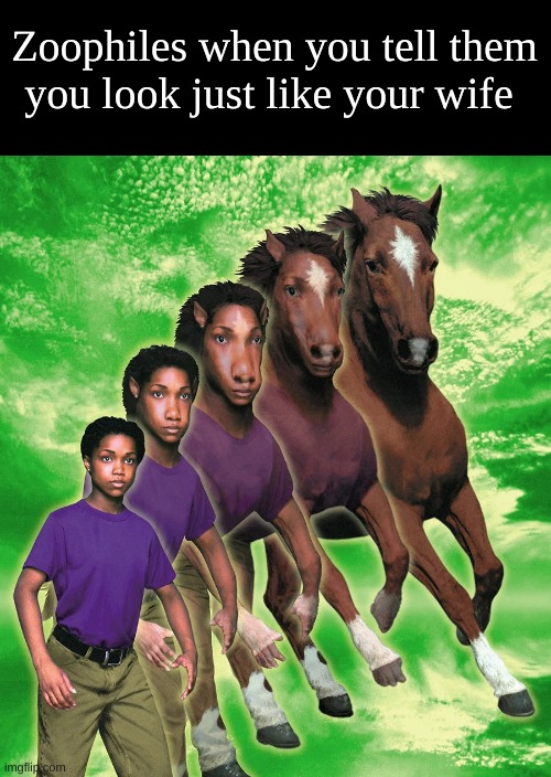 Animorphs horse | Zoophiles when you tell them you look just like your wife | image tagged in animorphs horse | made w/ Imgflip meme maker