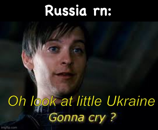 this is true | Russia rn:; Oh look at little Ukraine | image tagged in gonna cry peter parker | made w/ Imgflip meme maker