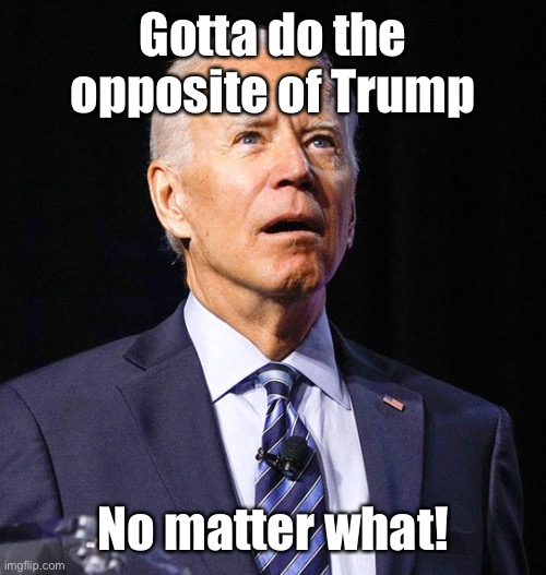 Joe Biden | Gotta do the opposite of Trump No matter what! | image tagged in joe biden | made w/ Imgflip meme maker