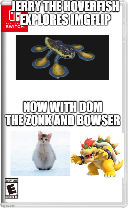 Nintendo Switch | JERRY THE HOVERFISH EXPLORES IMGFLIP; NOW WITH DOM THE ZONK AND BOWSER | image tagged in nintendo switch | made w/ Imgflip meme maker