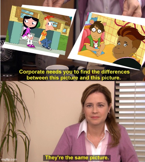 Phinabella vs. Arcine | image tagged in memes,they're the same picture,phineas and ferb,arthur,disney,pbs kids | made w/ Imgflip meme maker