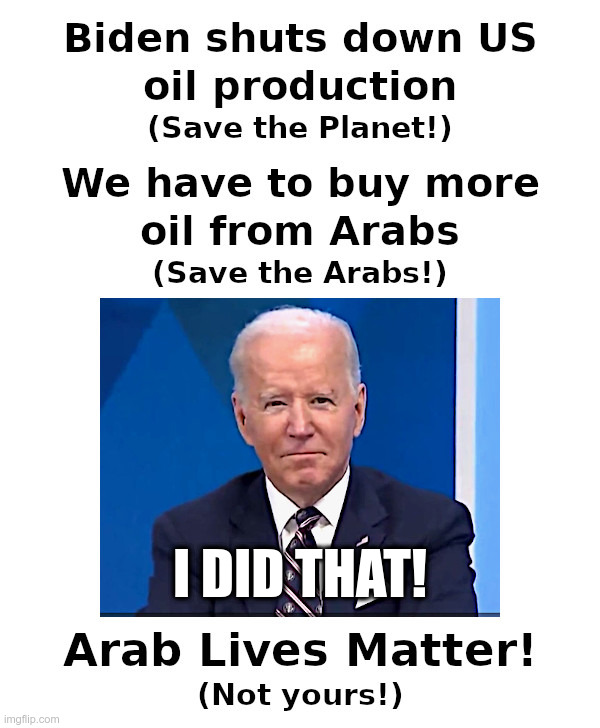 Arab Lives Matter! (what?) | I DID THAT! | image tagged in biden,clueless,arabs,happy,consumers,screwed | made w/ Imgflip meme maker