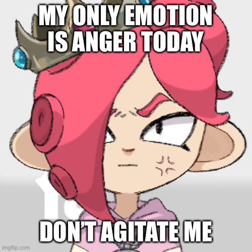 A n g e r | MY ONLY EMOTION IS ANGER TODAY; DON’T AGITATE ME | image tagged in angry pearlfan23 as a octoling | made w/ Imgflip meme maker