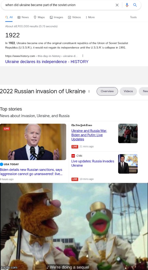 History is repeating itself again. | image tagged in we're doing a sequel,memes,soviet union,ukraine,funny,2022 | made w/ Imgflip meme maker
