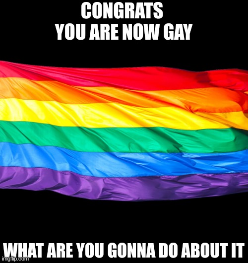 Gay Flag | CONGRATS 
YOU ARE NOW GAY; WHAT ARE YOU GONNA DO ABOUT IT | image tagged in gay flag | made w/ Imgflip meme maker