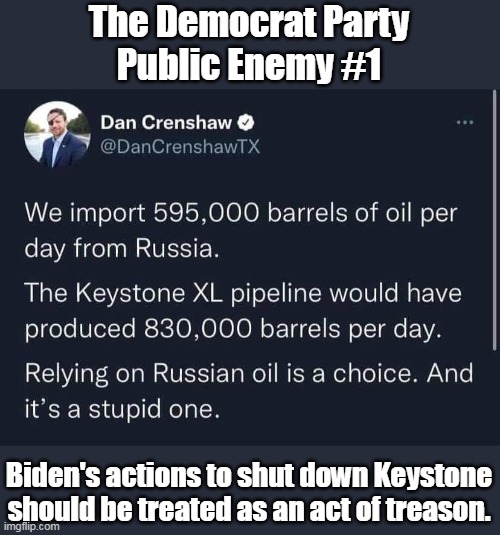 The Democrat Party is the primary reason for rising costs. | The Democrat Party
Public Enemy #1; Biden's actions to shut down Keystone should be treated as an act of treason. | image tagged in biden,democrats,traitors,russian collusion | made w/ Imgflip meme maker