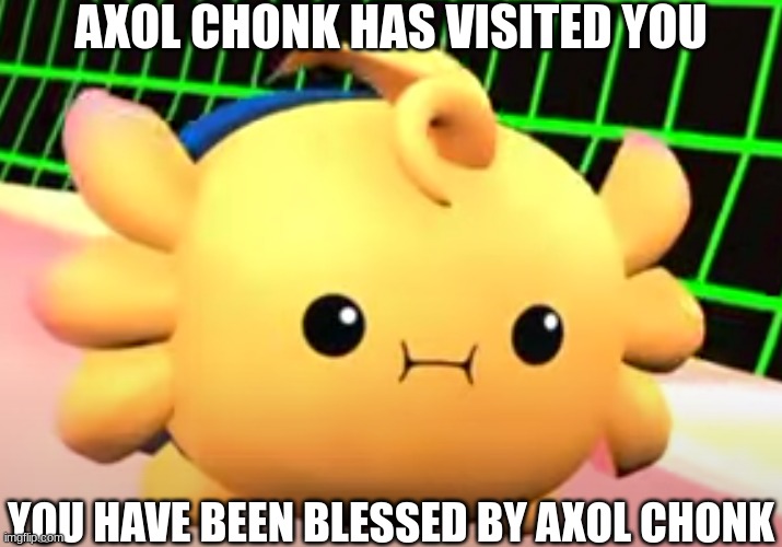 AXOL CHONK HAS VISITED YOU; YOU HAVE BEEN BLESSED BY AXOL CHONK | image tagged in axolotl,cute,smg4,cute cat,lol,memes | made w/ Imgflip meme maker