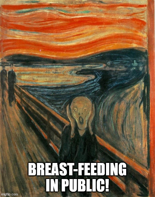 Scream Painting | BREAST-FEEDING IN PUBLIC! | image tagged in scream painting | made w/ Imgflip meme maker