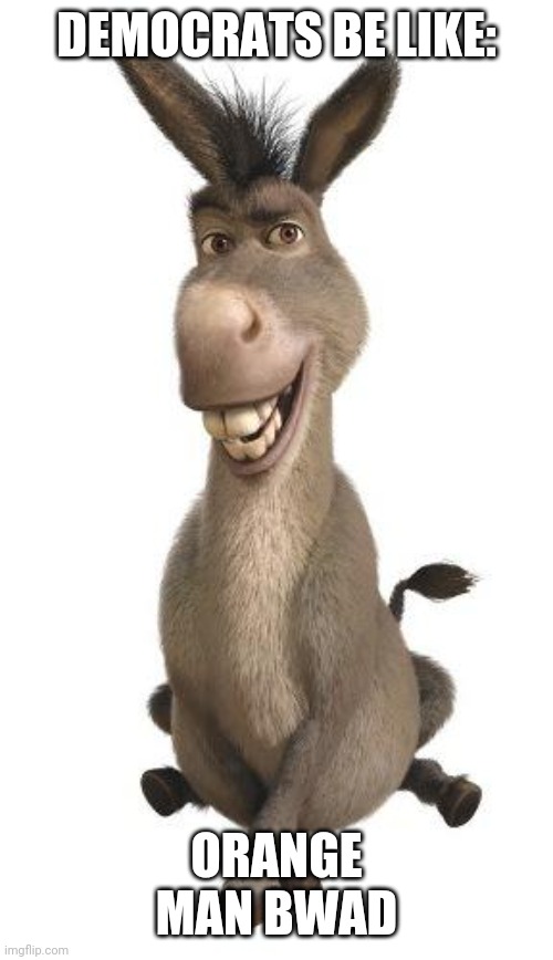 Donkey from Shrek | DEMOCRATS BE LIKE: ORANGE MAN BWAD | image tagged in donkey from shrek | made w/ Imgflip meme maker