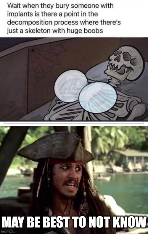 THAT'S A GOOD QUESTION | MAY BE BEST TO NOT KNOW | image tagged in jack what,skeleton,wtf,jack sparrow | made w/ Imgflip meme maker