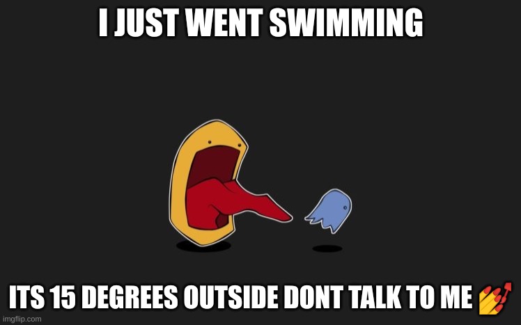 yes | I JUST WENT SWIMMING; ITS 15 DEGREES OUTSIDE DONT TALK TO ME 💅 | image tagged in yes | made w/ Imgflip meme maker