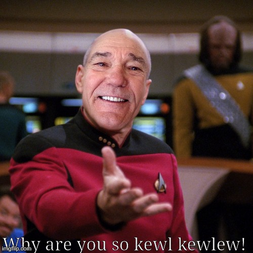 Why I wanna be just like you | Why are you so kewl kewlew! | image tagged in wtf picard kewlew | made w/ Imgflip meme maker