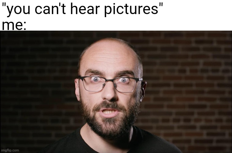 can you hear it? | "you can't hear pictures"
me: | image tagged in vsause or have they,memes,vsauce | made w/ Imgflip meme maker