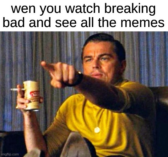 this could go for a lot of shows | wen you watch breaking bad and see all the memes | image tagged in leonardo dicaprio pointing at tv,breaking bad,mems | made w/ Imgflip meme maker
