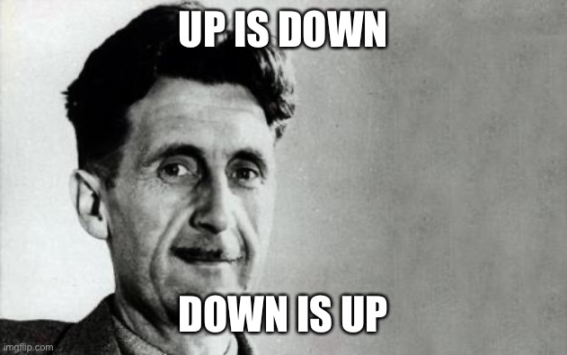 George Orwell | UP IS DOWN DOWN IS UP | image tagged in george orwell | made w/ Imgflip meme maker