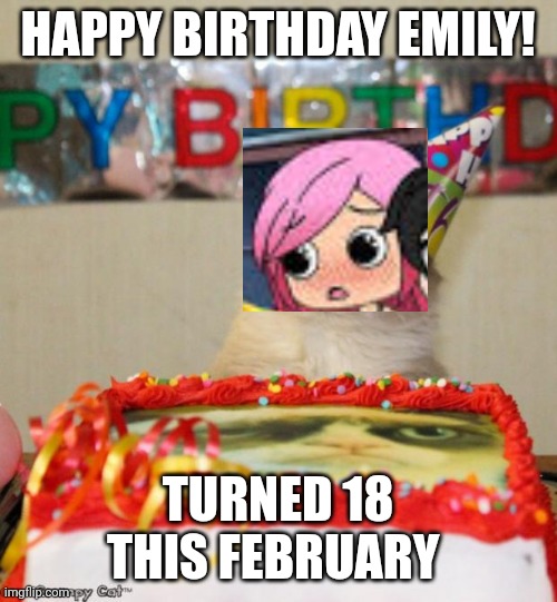 Time comes fast. | HAPPY BIRTHDAY EMILY! TURNED 18 THIS FEBRUARY | image tagged in memes,grumpy cat birthday,grumpy cat,birthday | made w/ Imgflip meme maker