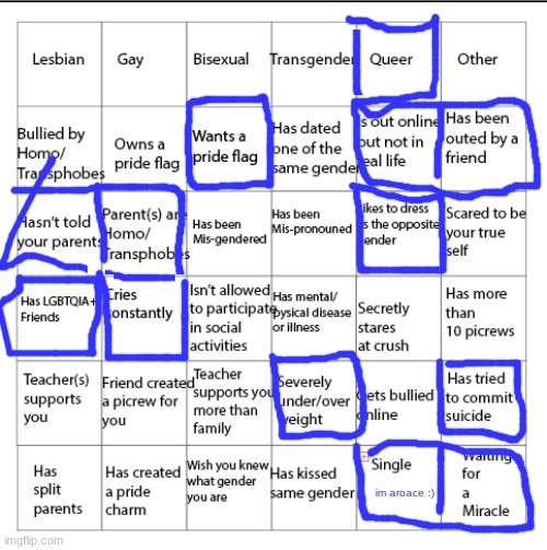 aw man i lost | im aroace :) | image tagged in lgbtqia bingo | made w/ Imgflip meme maker