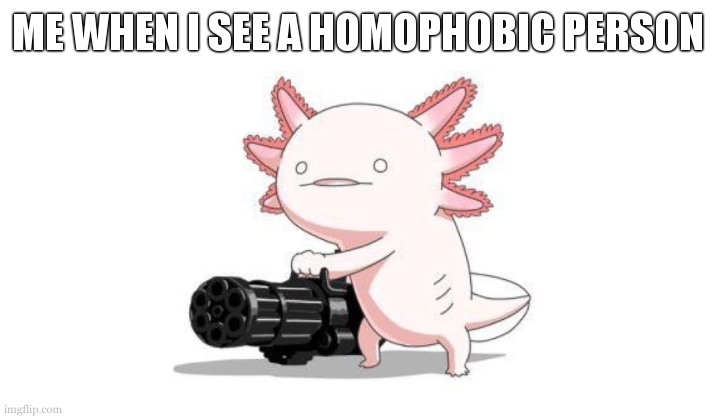 Brrrrrrrrrrt | ME WHEN I SEE A HOMOPHOBIC PERSON | image tagged in axolotl gun | made w/ Imgflip meme maker