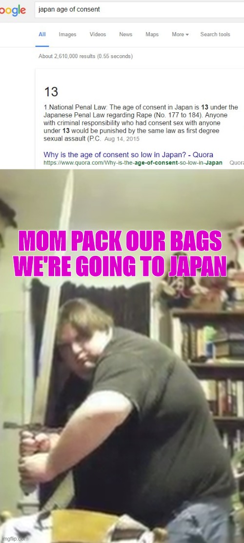 weeaboo | MOM PACK OUR BAGS WE'RE GOING TO JAPAN | image tagged in weeaboo,anime,japan,pack your things we're leaving | made w/ Imgflip meme maker