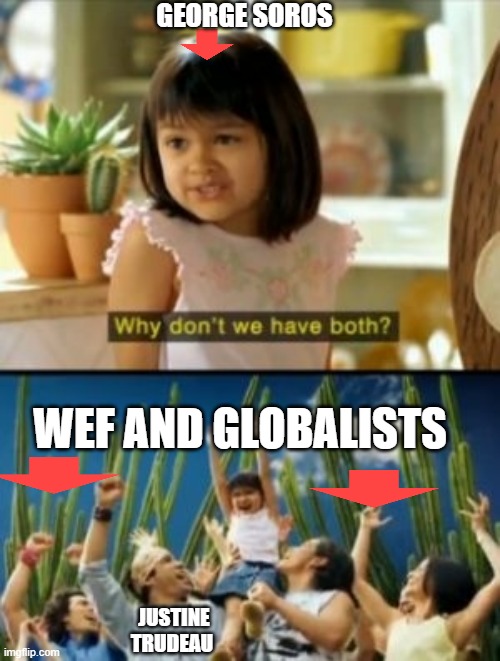 Why Not Both Meme | JUSTINE TRUDEAU GEORGE SOROS WEF AND GLOBALISTS | image tagged in memes,why not both | made w/ Imgflip meme maker