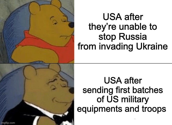 2022 news | USA after they’re unable to stop Russia from invading Ukraine; USA after sending first batches of US military equipments and troops | image tagged in news,2022,ukraine,blame russia,united states of america,newspaper | made w/ Imgflip meme maker