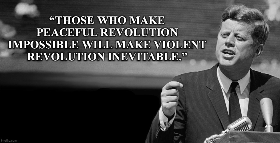Electing Trump president was the people’s peaceful revolution… | “THOSE WHO MAKE PEACEFUL REVOLUTION IMPOSSIBLE WILL MAKE VIOLENT REVOLUTION INEVITABLE.” | image tagged in we the people,stolen elections matter | made w/ Imgflip meme maker