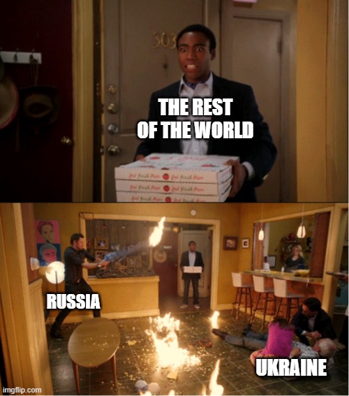 free epic lemon myrtle | THE REST OF THE WORLD; RUSSIA; UKRAINE | image tagged in community fire pizza meme | made w/ Imgflip meme maker