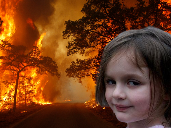 High Quality Disaster girl but it's wild fire Blank Meme Template