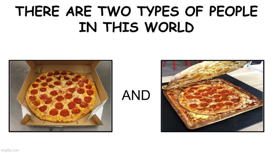 The inedible pizza box with pizza and the edible pizza box with pizza | image tagged in there are two types of people in this world,pizza,box,memes,meme,dank memes | made w/ Imgflip meme maker