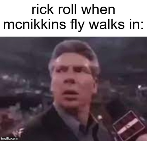 x when x walks in | rick roll when mcnikkins fly walks in: | image tagged in x when x walks in,msmg,memmememememememmes | made w/ Imgflip meme maker