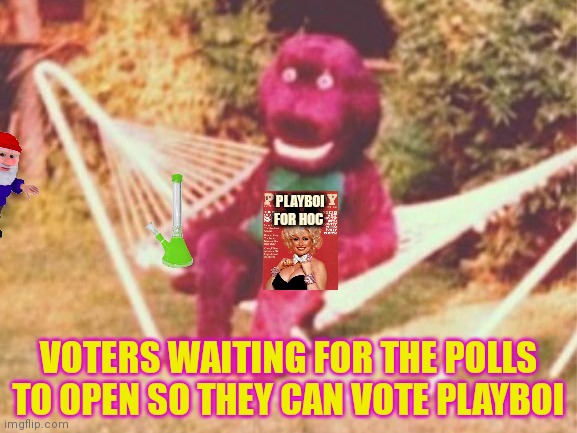 Playboi for HOC | PLAYBOI FOR HOC; VOTERS WAITING FOR THE POLLS TO OPEN SO THEY CAN VOTE PLAYBOI | image tagged in playboy,hoc,vote | made w/ Imgflip meme maker