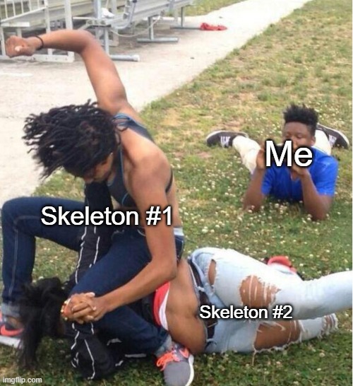 WHO WILL WIN!! | Me; Skeleton #1; Skeleton #2 | image tagged in guy recording a fight | made w/ Imgflip meme maker