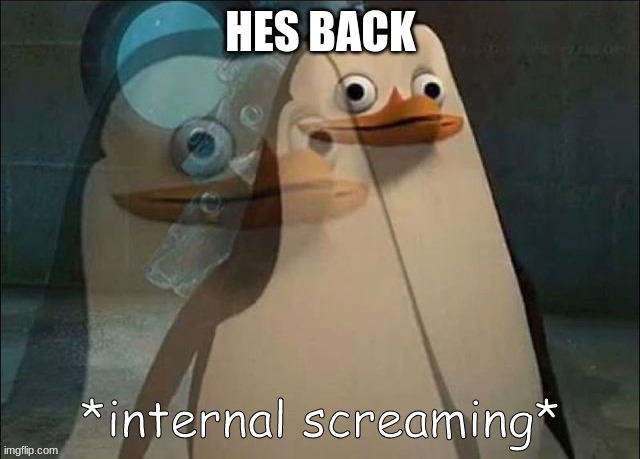Private Internal Screaming | HES BACK | image tagged in private internal screaming | made w/ Imgflip meme maker
