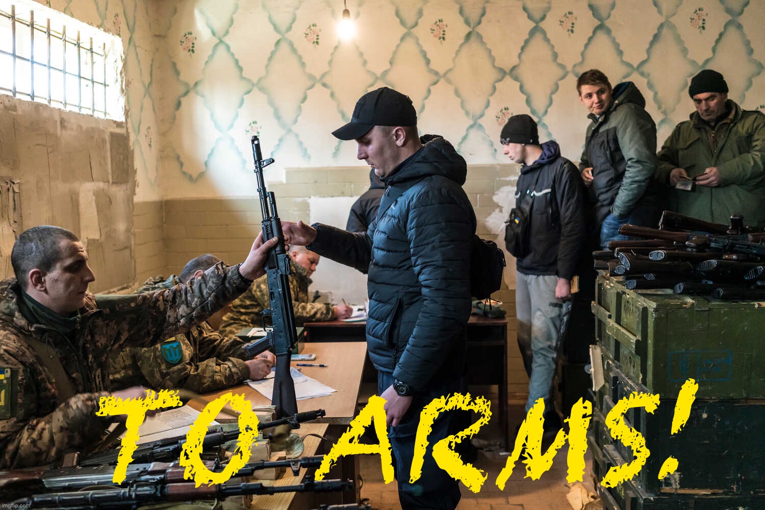 Ukrainians resist. | TO ARMS! | image tagged in ukrainian militia | made w/ Imgflip meme maker