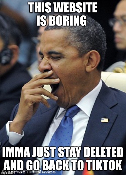 Obama Yawn | THIS WEBSITE IS BORING; IMMA JUST STAY DELETED AND GO BACK TO TIKTOK | image tagged in obama yawn | made w/ Imgflip meme maker