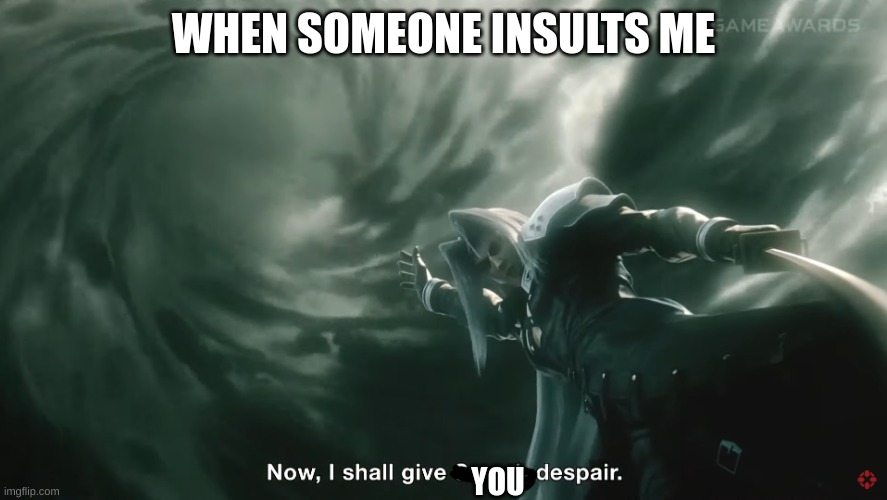Despair | WHEN SOMEONE INSULTS ME; YOU | image tagged in despair,funny,funny memes | made w/ Imgflip meme maker