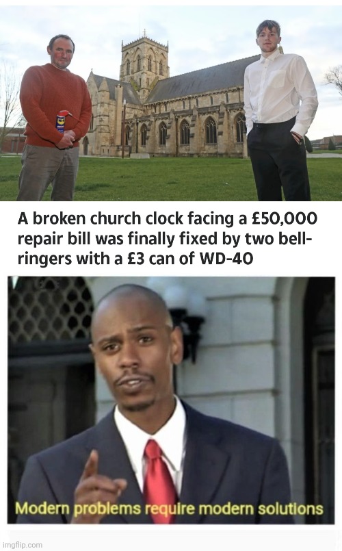Fixed! | image tagged in modern problems require modern solutions,church bell,dank,christian,memes,r/dankchristianmemes | made w/ Imgflip meme maker