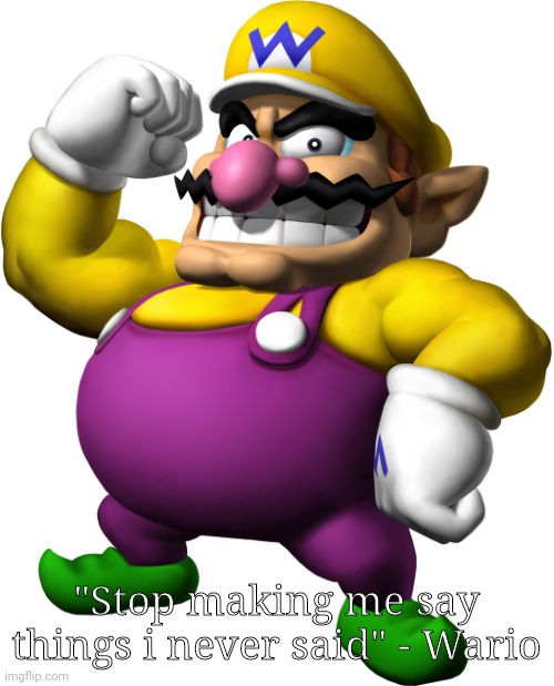 Wario | "Stop making me say things i never said" - Wario | image tagged in wario | made w/ Imgflip meme maker